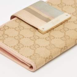 Gucci Beige/Pink GG Canvas and Leather Web Flap Continental Wallet
