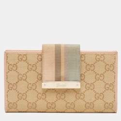 Gucci Beige/Pink GG Canvas and Leather Web Flap Continental Wallet