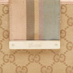 Gucci Beige/Pink GG Canvas and Leather Web Flap Continental Wallet