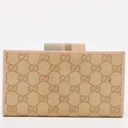 Gucci Beige/Pink GG Canvas and Leather Web Flap Continental Wallet