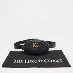 Pre Owned Gucci Black Matelassé Leather GG Marmont Belt Bag