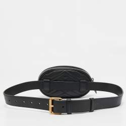 Pre Owned Gucci Black Matelassé Leather GG Marmont Belt Bag