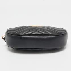 Pre Owned Gucci Black Matelassé Leather GG Marmont Belt Bag
