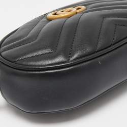 Pre Owned Gucci Black Matelassé Leather GG Marmont Belt Bag