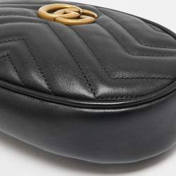 Pre Owned Gucci Black Matelassé Leather GG Marmont Belt Bag