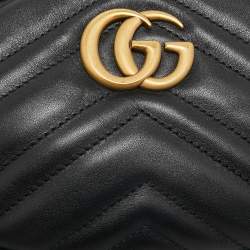 Pre Owned Gucci Black Matelassé Leather GG Marmont Belt Bag