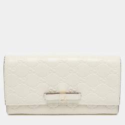 Gucci Off White Guccissima Leather Bow Continental Wallet