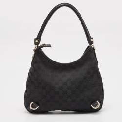 Pre Owned Gucci Black GG Canvas and Leather Abbey D-Ring Hobo