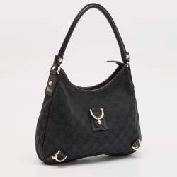 Pre Owned Gucci Black GG Canvas and Leather Abbey D-Ring Hobo