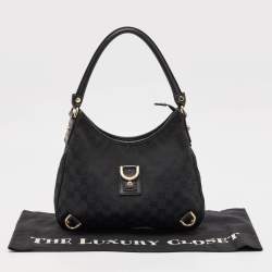 Pre Owned Gucci Black GG Canvas and Leather Abbey D-Ring Hobo