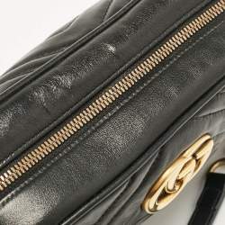 Gucci Black Matelassé Leather Small GG Marmont Shoulder Bag