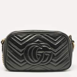 Gucci Black Matelassé Leather Small GG Marmont Shoulder Bag