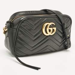 Gucci Black Matelassé Leather Small GG Marmont Shoulder Bag