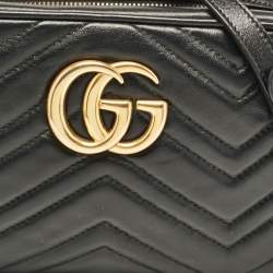 Gucci Black Matelassé Leather Small GG Marmont Shoulder Bag