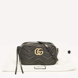 Gucci Black Matelassé Leather Small GG Marmont Shoulder Bag