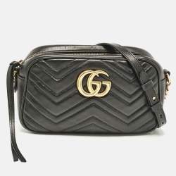 Gucci Black Matelassé Leather Small GG Marmont Shoulder Bag