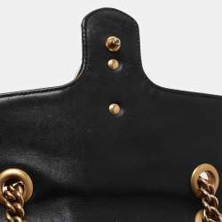 Pre Owned Gucci Black Matelassé Velvet Mini GG Marmont Shoulder Bag