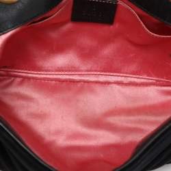 Pre Owned Gucci Black Matelassé Velvet Mini GG Marmont Shoulder Bag