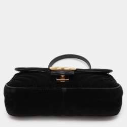 Pre Owned Gucci Black Matelassé Velvet Mini GG Marmont Shoulder Bag
