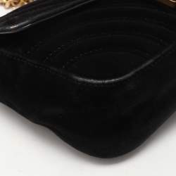 Pre Owned Gucci Black Matelassé Velvet Mini GG Marmont Shoulder Bag