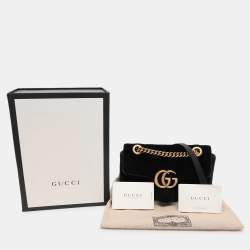 Pre Owned Gucci Black Matelassé Velvet Mini GG Marmont Shoulder Bag
