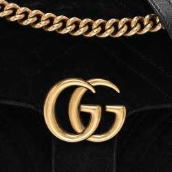 Pre Owned Gucci Black Matelassé Velvet Mini GG Marmont Shoulder Bag