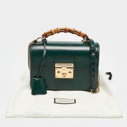 Pre Owned Gucci Green Leather Bamboo Padlock Top Handle Bag