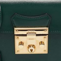 Pre Owned Gucci Green Leather Bamboo Padlock Top Handle Bag