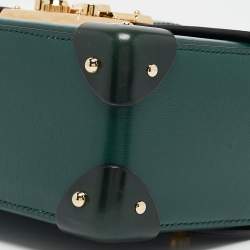 Pre Owned Gucci Green Leather Bamboo Padlock Top Handle Bag