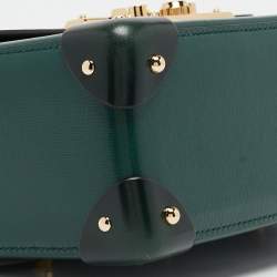 Pre Owned Gucci Green Leather Bamboo Padlock Top Handle Bag