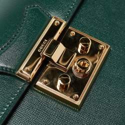Pre Owned Gucci Green Leather Bamboo Padlock Top Handle Bag