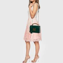 Pre Owned Gucci Green Leather Bamboo Padlock Top Handle Bag