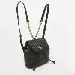 Gucci Black Matelassé Leather GG Marmont Drawstring Backpack