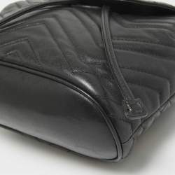 Gucci Black Matelassé Leather GG Marmont Drawstring Backpack