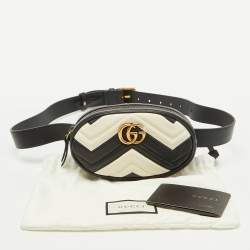 مملوكة مسبقًا Gucci Black/White Matelassé Leather GG Marmont Belt Bag