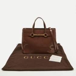 Pre Owned Gucci Brown Patent Leather Medium Bright Bit Tote