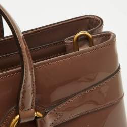 Pre Owned Gucci Brown Patent Leather Medium Bright Bit Tote