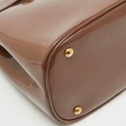 Pre Owned Gucci Brown Patent Leather Medium Bright Bit Tote