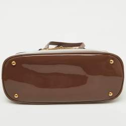 Pre Owned Gucci Brown Patent Leather Medium Bright Bit Tote