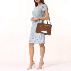 Pre Owned Gucci Brown Patent Leather Medium Bright Bit Tote