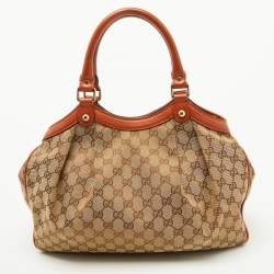 Gucci Beige/Brown GG Canvas and Leather Medium Sukey Tote