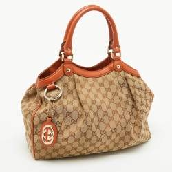 Gucci Beige/Brown GG Canvas and Leather Medium Sukey Tote