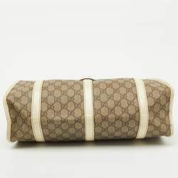 Gucci Beige/White GG Supreme Canvas and Patent Leather Bardot Joy Hobo