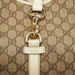 Gucci Beige/White GG Supreme Canvas and Patent Leather Bardot Joy Hobo