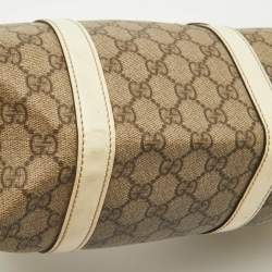 Gucci Beige/White GG Supreme Canvas and Patent Leather Bardot Joy Hobo
