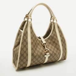 Gucci Beige/White GG Supreme Canvas and Patent Leather Bardot Joy Hobo