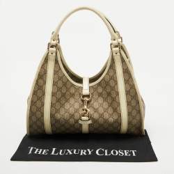 Gucci Beige/White GG Supreme Canvas and Patent Leather Bardot Joy Hobo