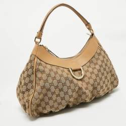 Pre Owned Gucci Beige GG Canvas and Leather Abbey D-Ring Shoulder Bag