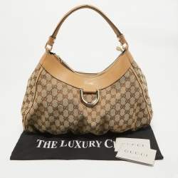 Pre Owned Gucci Beige GG Canvas and Leather Abbey D-Ring Shoulder Bag
