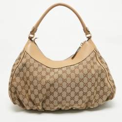 Pre Owned Gucci Beige GG Canvas and Leather Abbey D-Ring Shoulder Bag